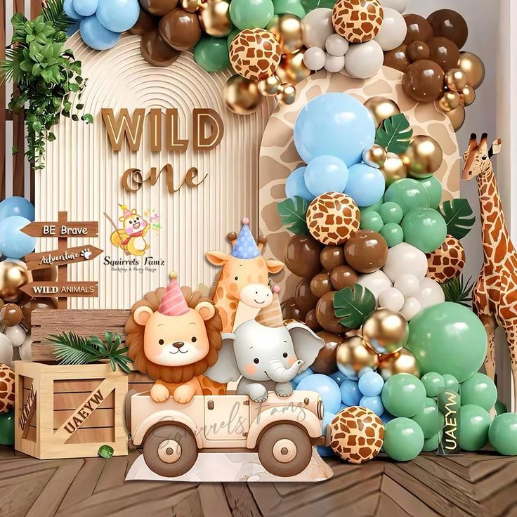 safari birthday jeep car cutout standee animal cute baby shower big decor giraffe lion standing character with cutline party backdrop