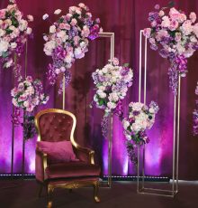 wedding photo zone with flowers in the restaurant